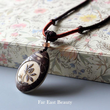 Handmade Carved Tagua Nut Lotus Flower Pendant Necklace-Your Soul Place